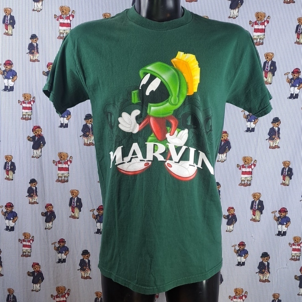 Vintage Warner Bros Marvin the Martian big character graphic Med green t-shirt